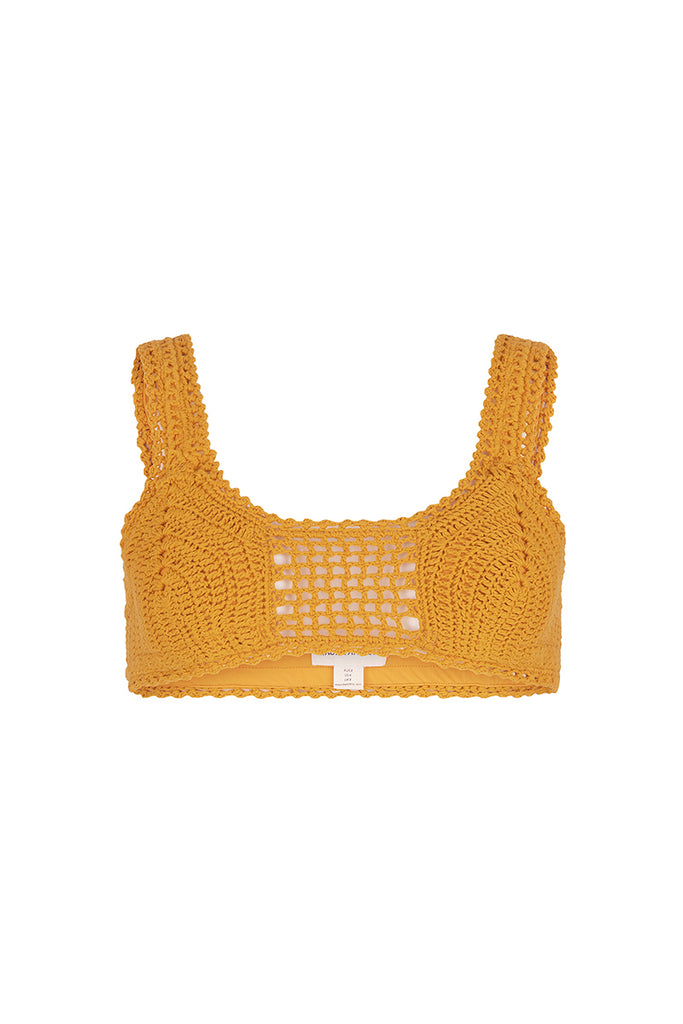 crochet golden hue bikini top front view  