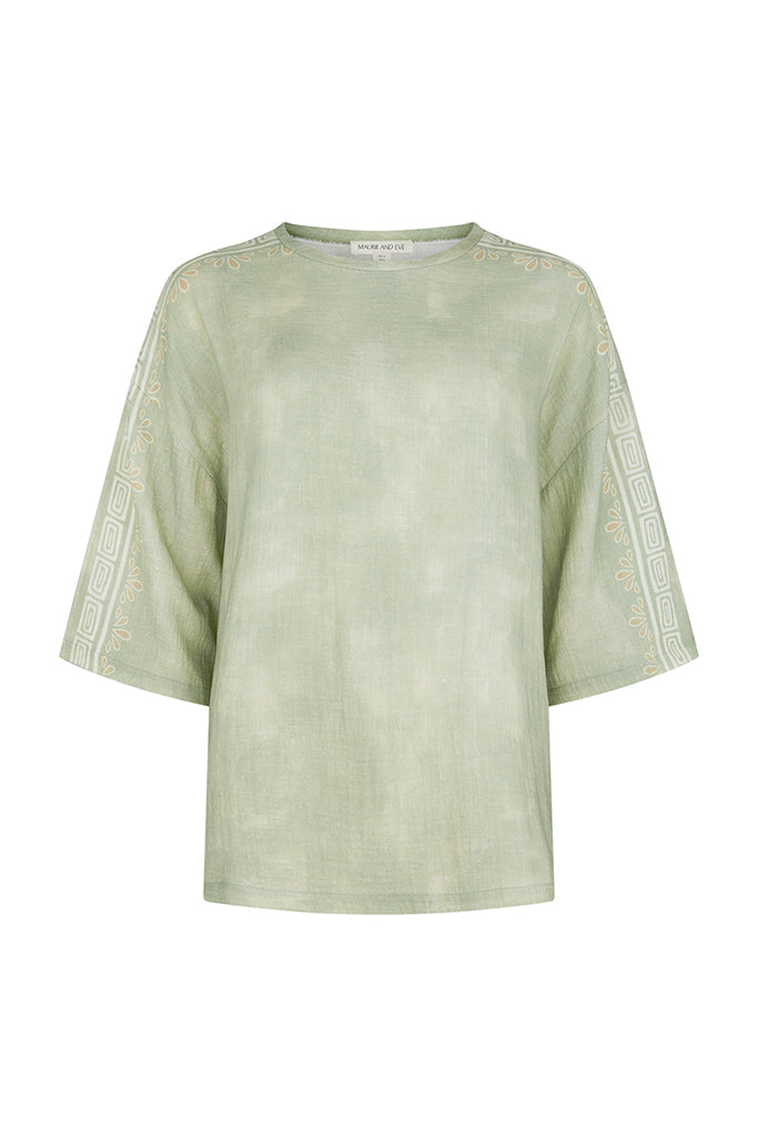 womens cotton shirt green garden print front view