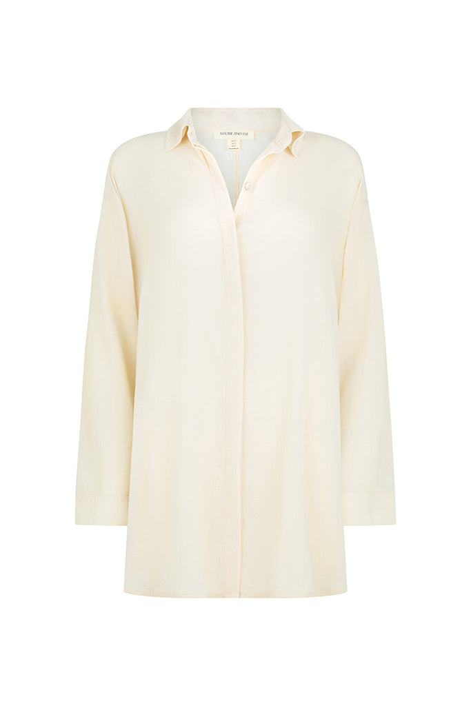 womens mini shirt dress cotton cream hue front view