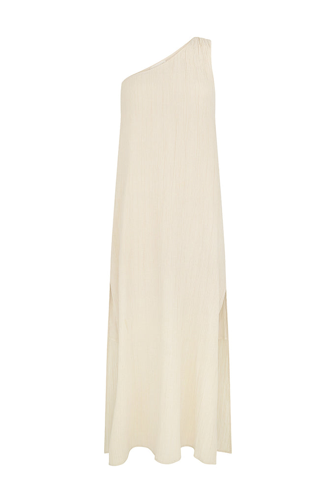 womens one shoulder maxi dress taupe texture front view