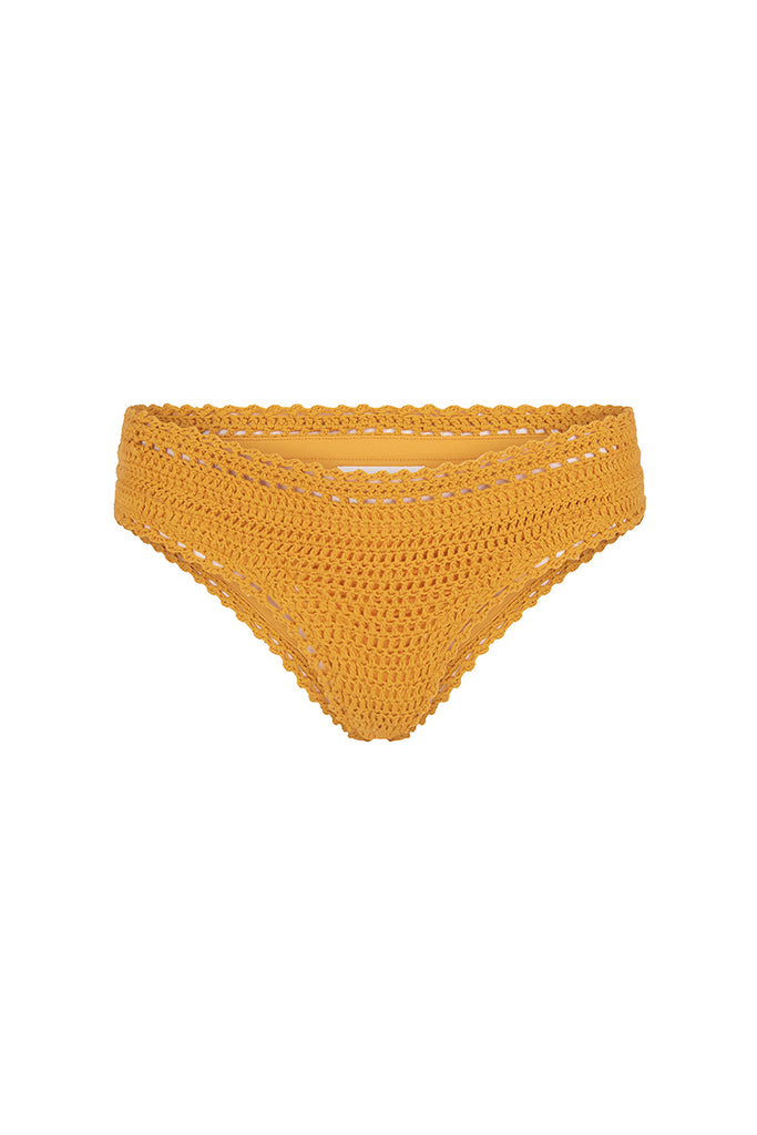 crochet bikini bottom golden hue front view