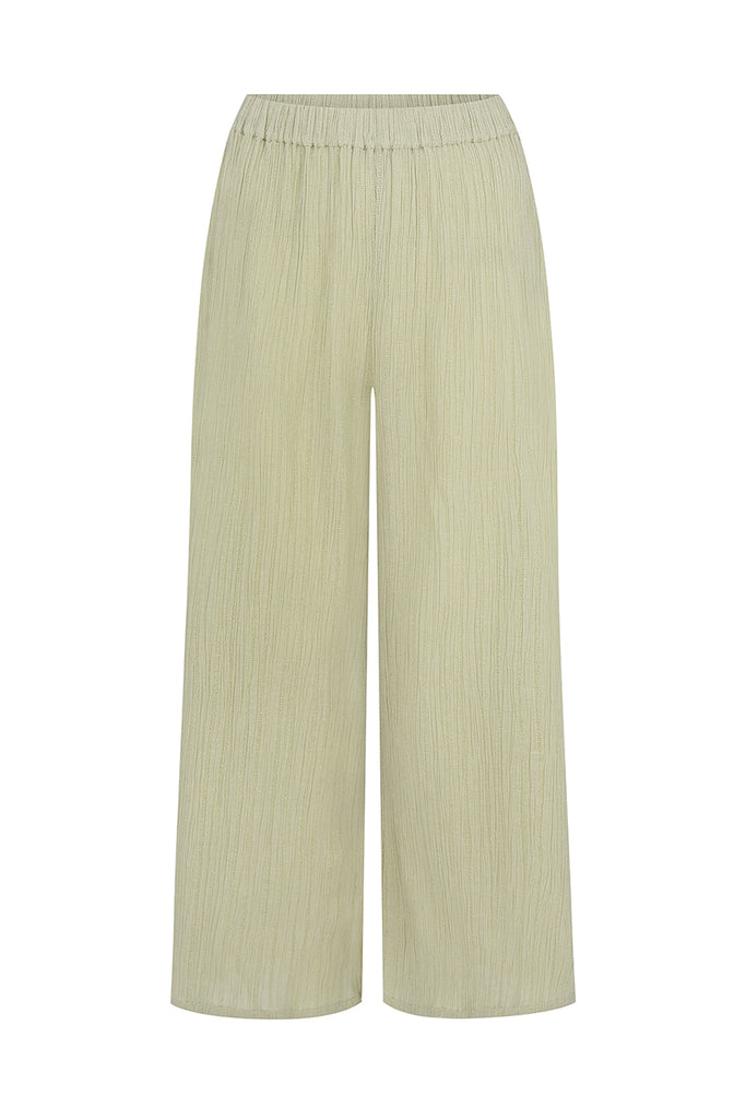 womens sage texture elasticated waist pant front view 