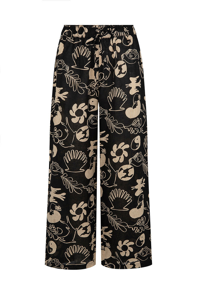 womens elasticated waist pant charcoal print front view