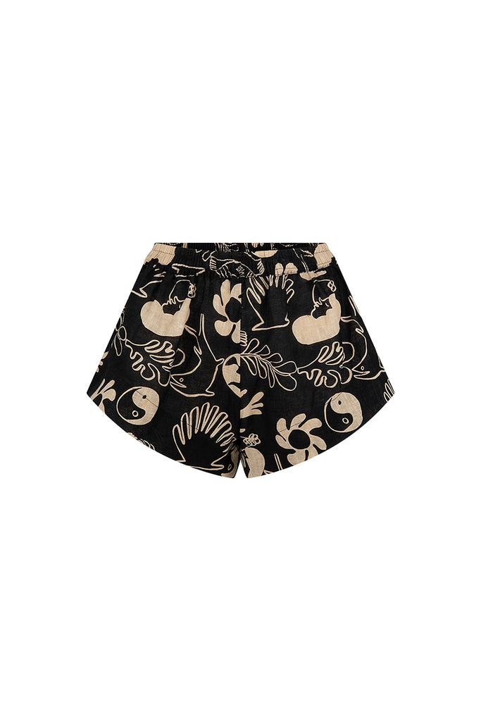 womens elasticated waist short charcoal print front view 