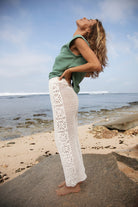 womens white cotton crochet pant side view