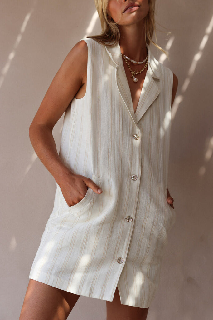 womens collared mini dress tonal stripe close up view