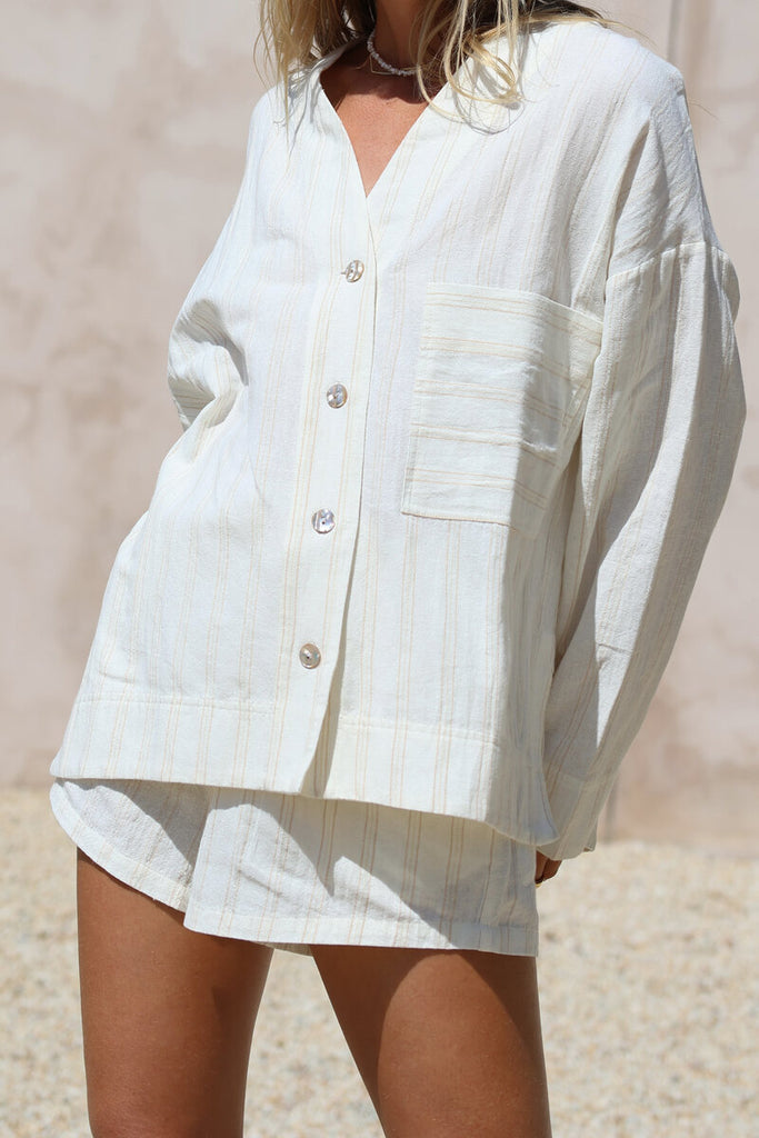 women's shirt with pocket tonal stripe front view 