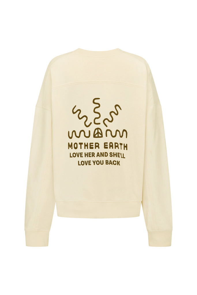 organic cotton jumper cream with mother earth print