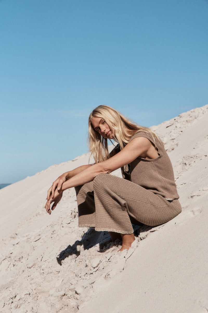 Womens mocha cotton knit pant 