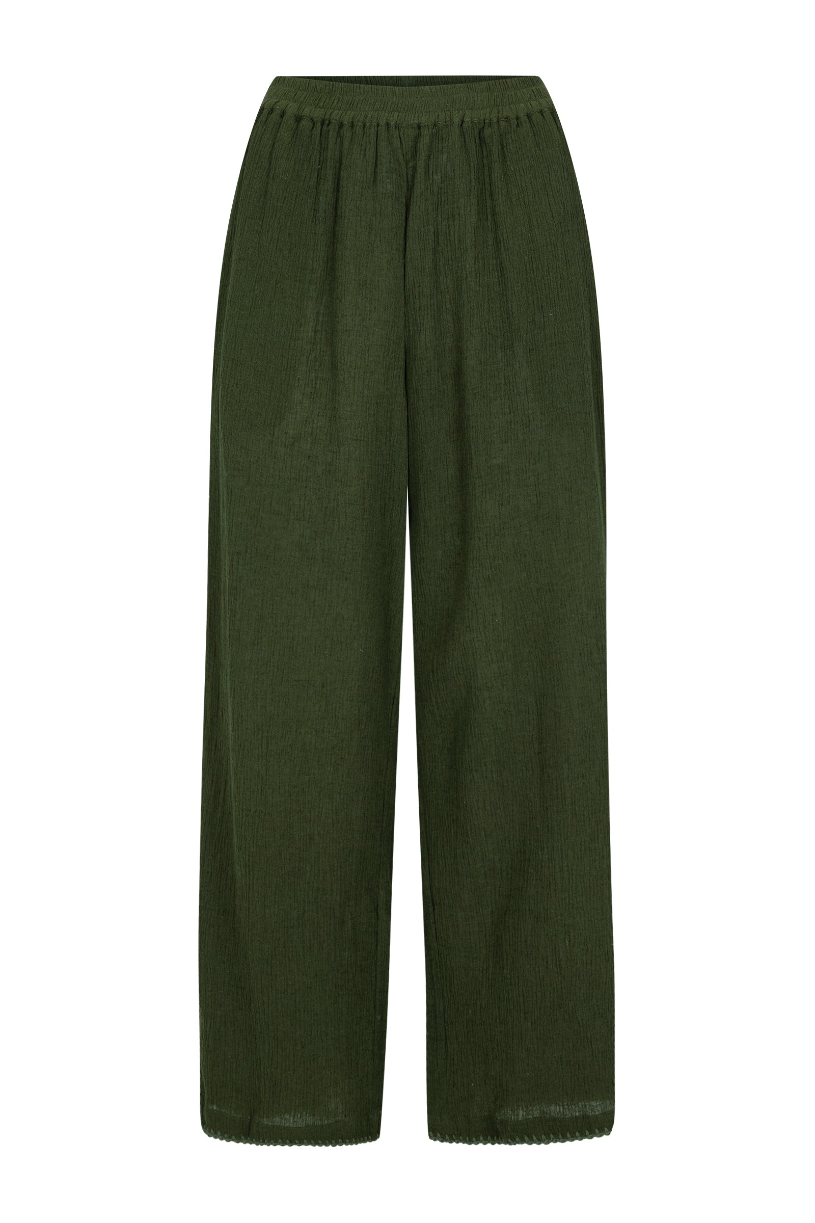 Women's olive cotton pant front view