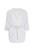 womens white cotton kimono with belt front view