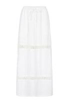 Womens white cotton maxi skirt with crochet detail front view