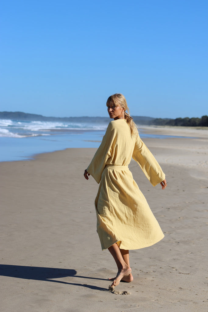 womens button up cotton maxi dress rattan colour back view