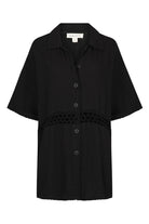 Womens black cotton crochet shirt, ghost imagery