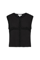 Womens black cotton crochet tank, ghost imagery