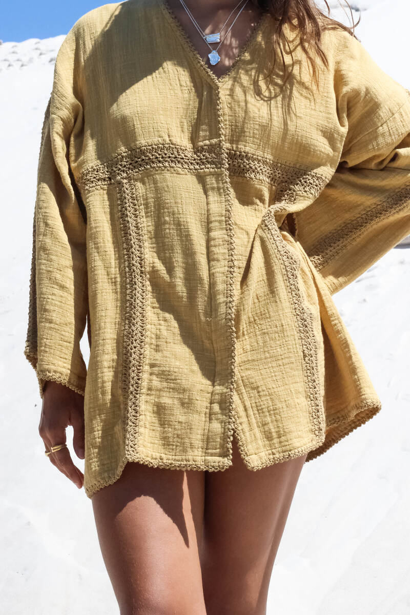 womens green long sleeve cotton mini dress front view