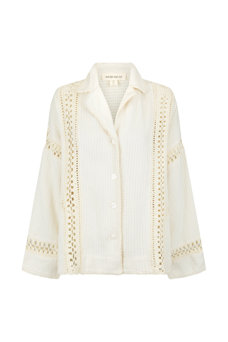 White shirt jacket with crochet details 