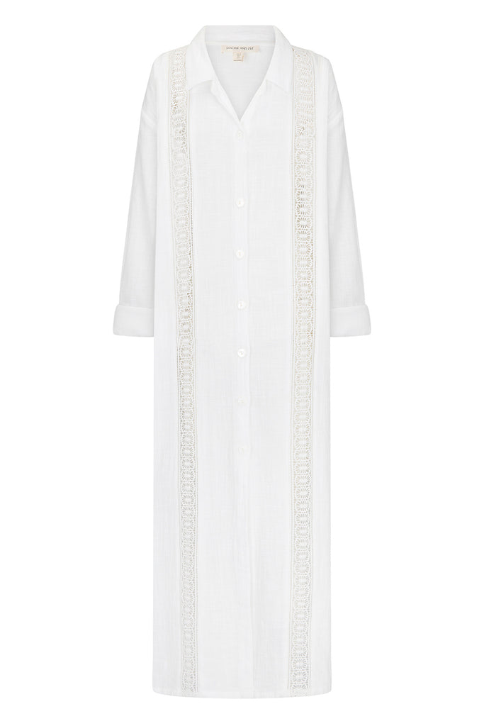 white cotton lace maxi dress front view
