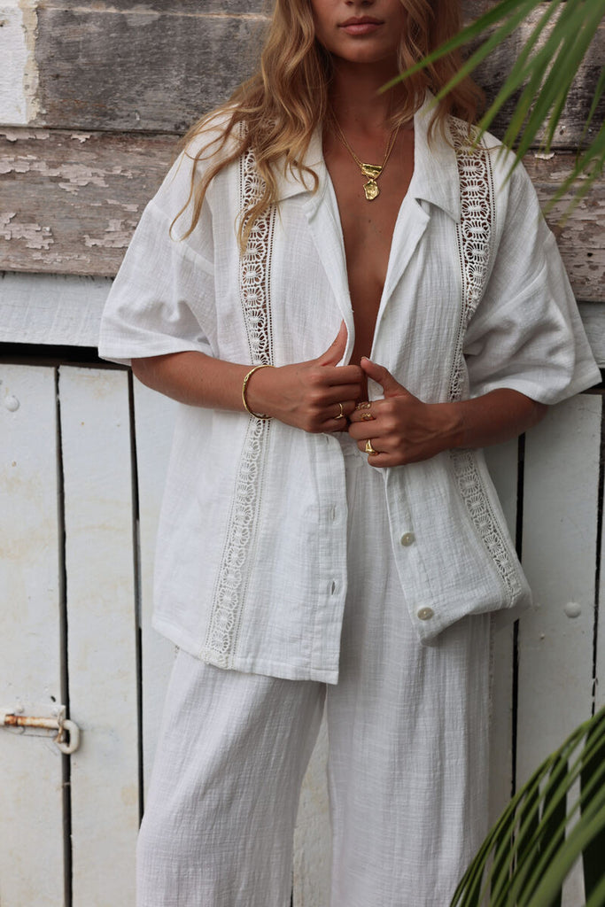 white cotton lace shirt front view