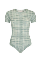 womens cotton spandex tie dye baby blue bodysuit front view