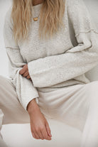 women's cream cotton knit long sleeve top