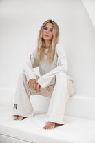 womens cotton ribbed cream long sleeve top