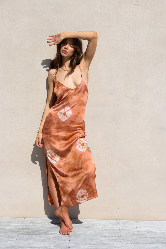 women's tie dye ruby maxi dress front view