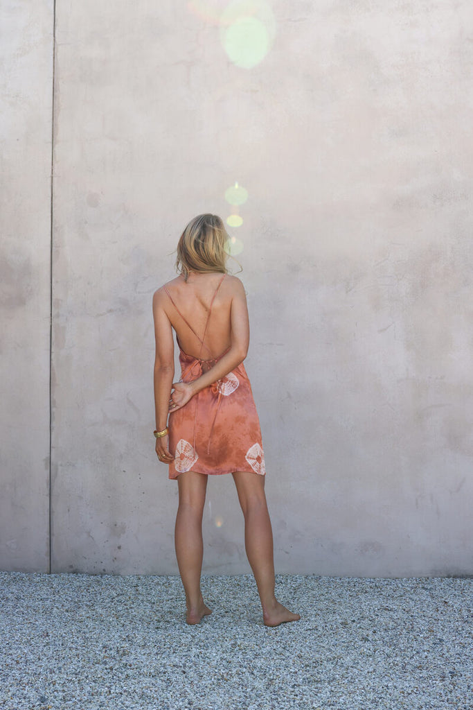 women's ruby tie dye backless mini dress back view