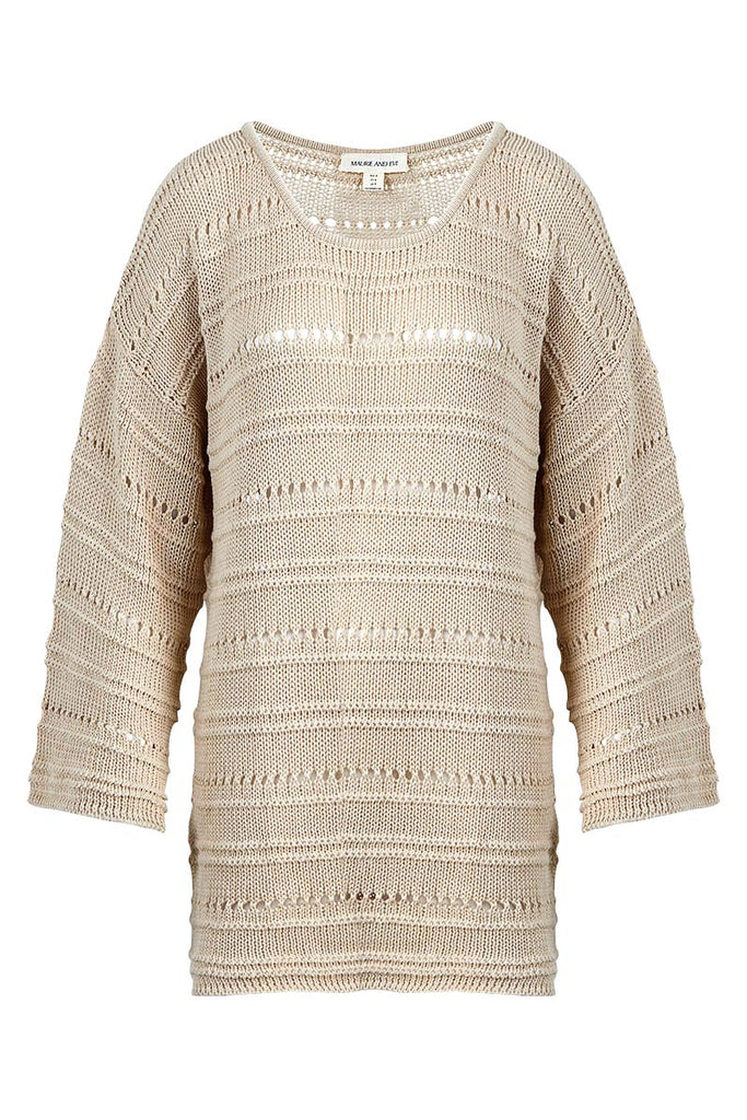 womens long sleeve mini knit dress oat hue front view