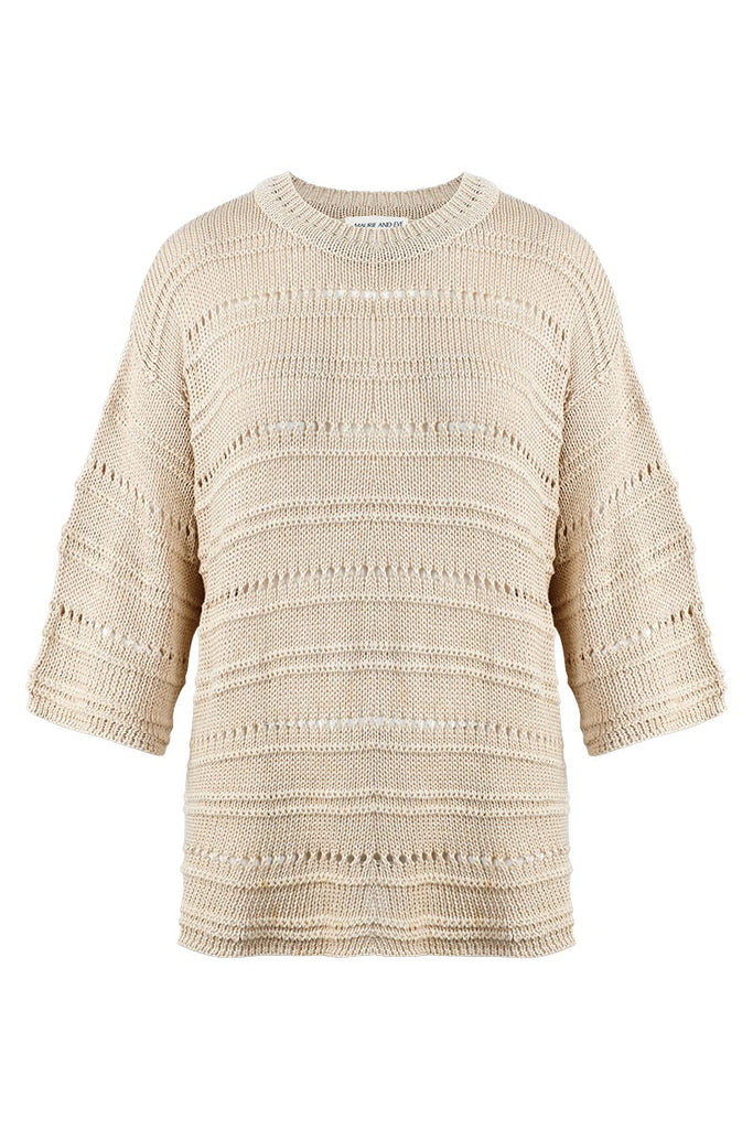 womens knit top texture oat hue front view