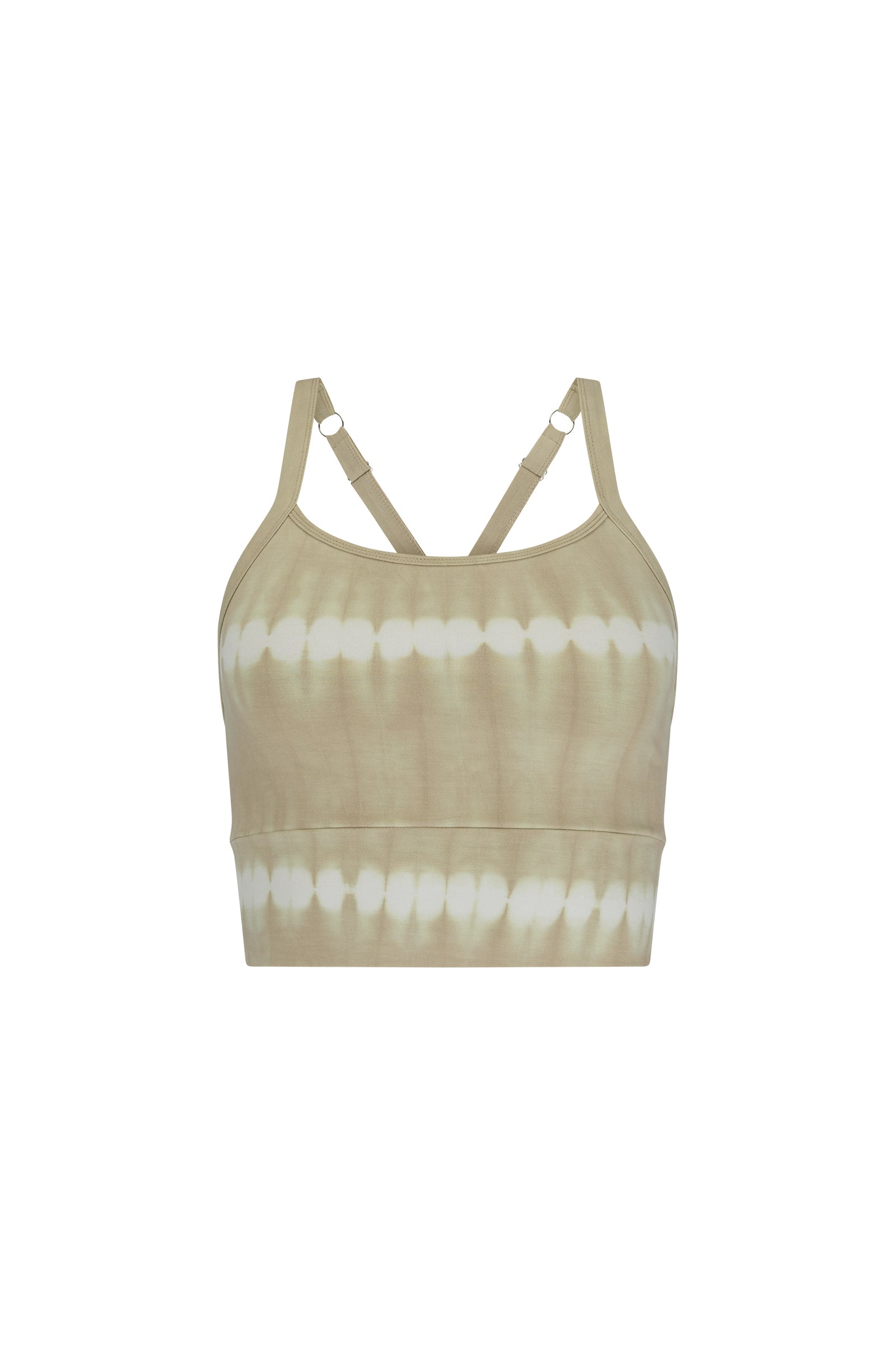 womens taupe tie dye crop bralette front view