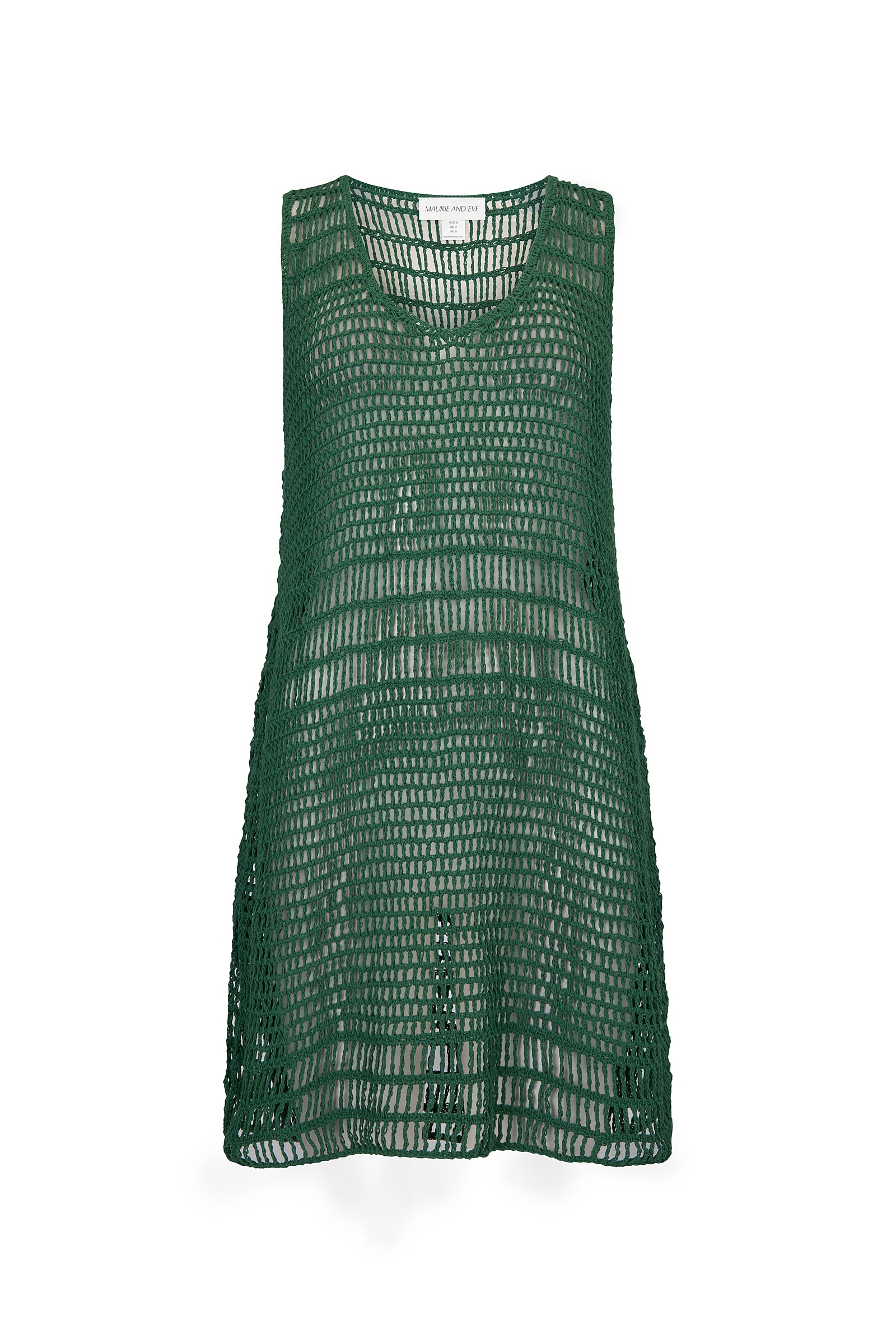 women's green crochet mini dress front view