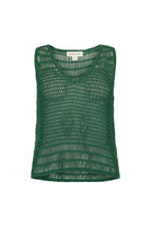 women's green crochet top front view