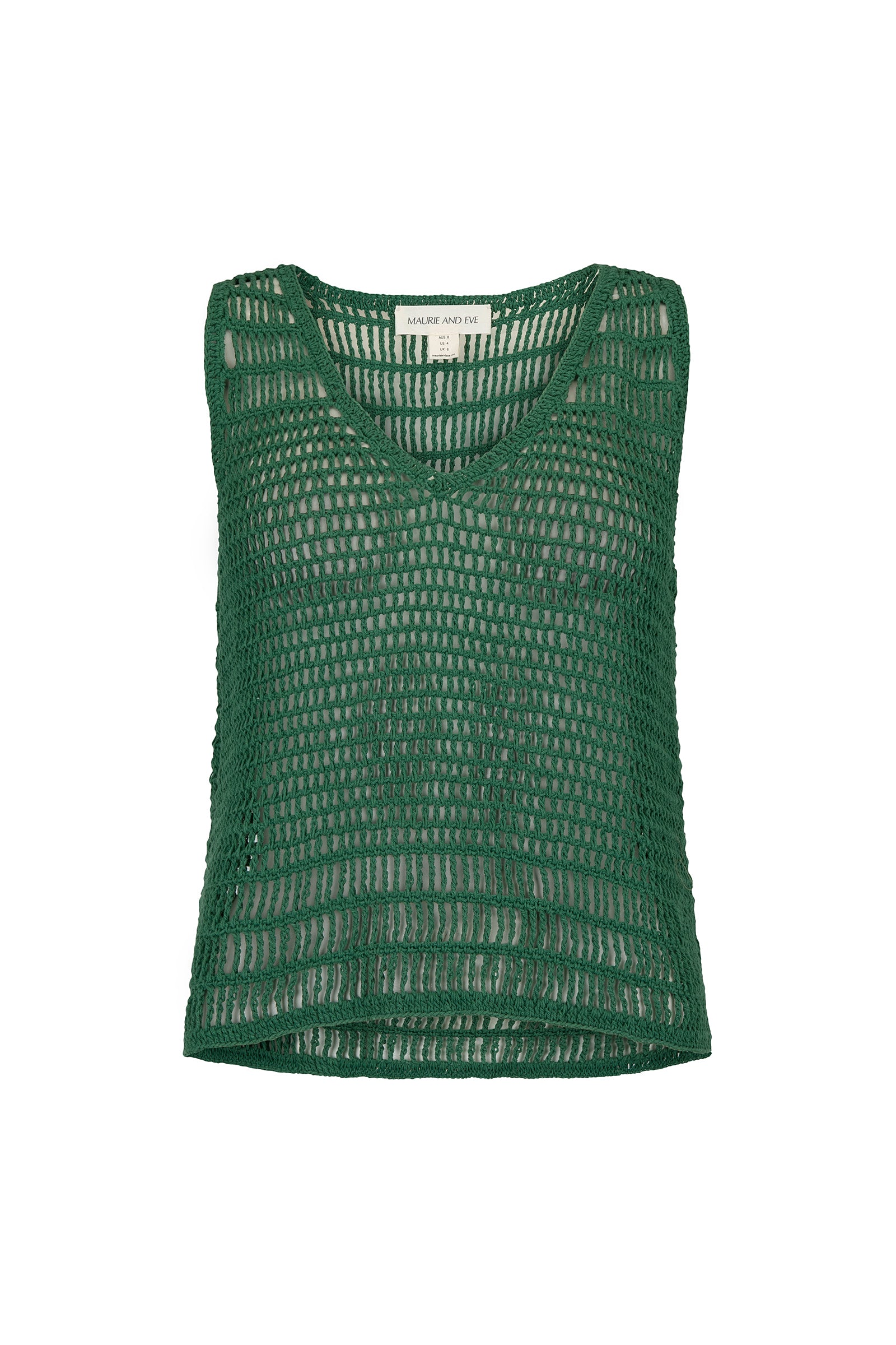 women's green crochet top front view