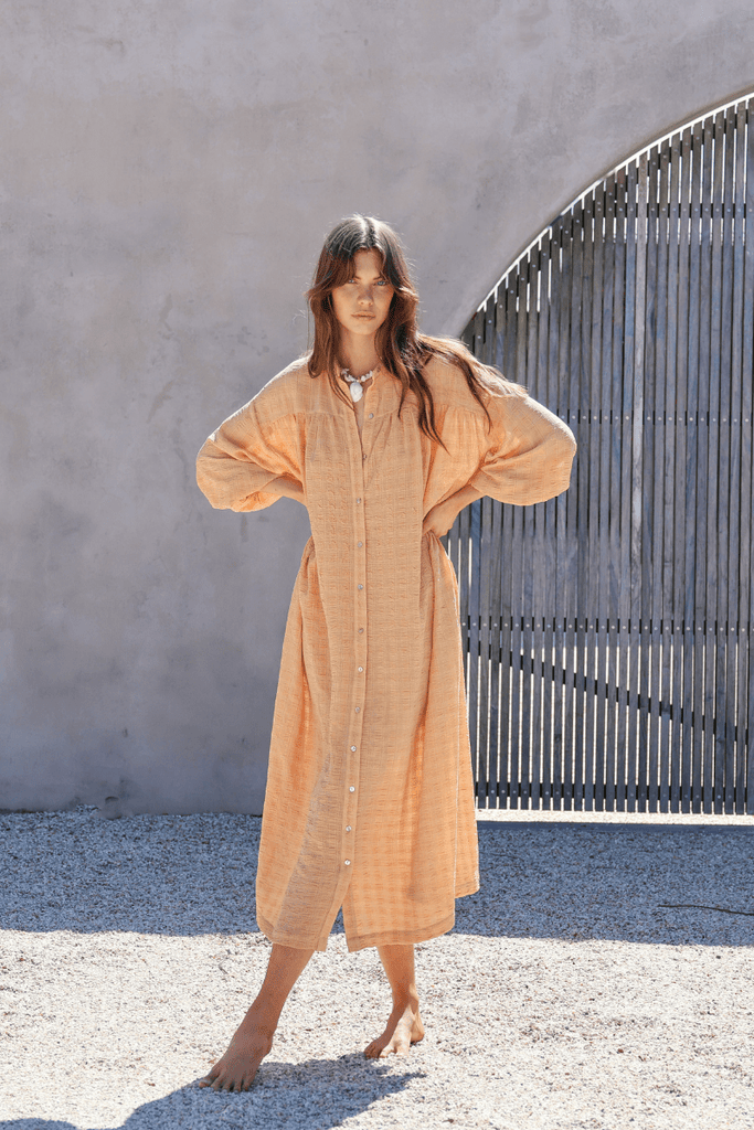 women's oversized maxi dress marigold front view 