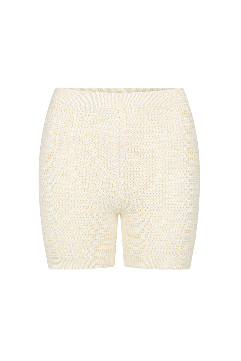 womens cotton cream knit short, front view