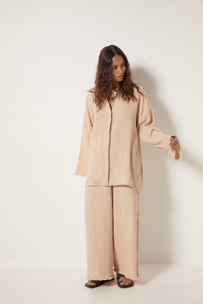 womens relaxed button shirt sand hue