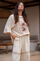 womens cotton crochet panel pant natural hue 