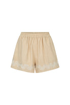 women's cotton beige drawstring short front view