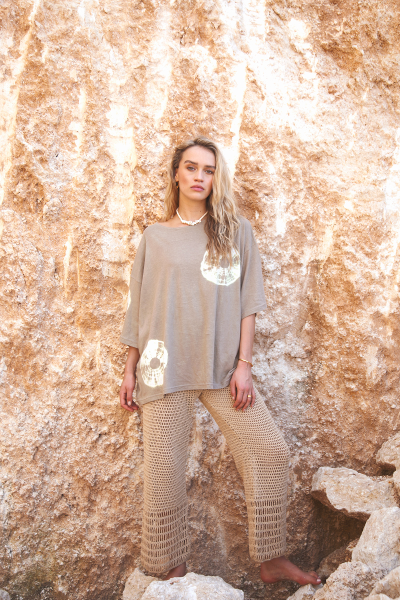 womens natural cotton crochet pant front view