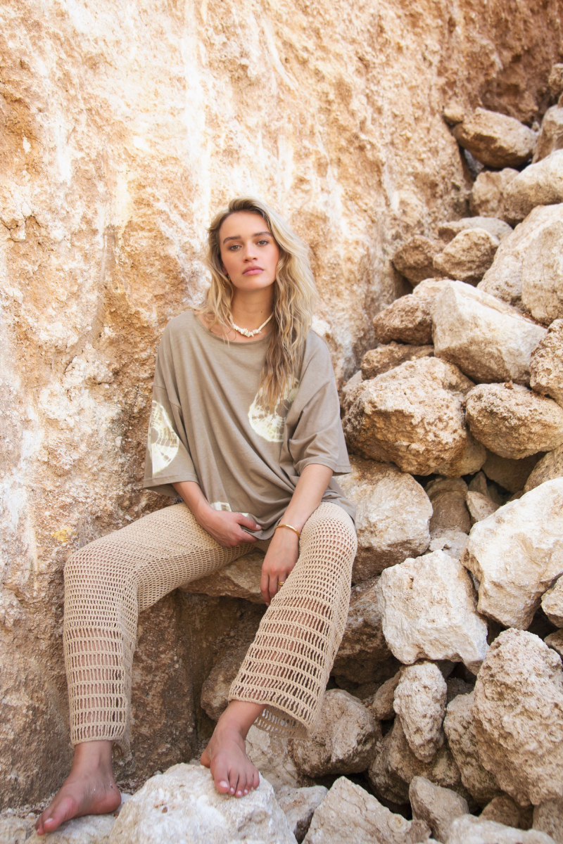 womens natural cotton crochet pant front view