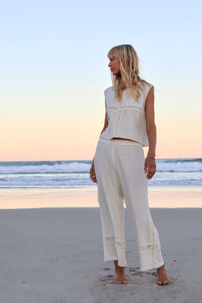 White Beach Pants Elegant High Waisted White Beach Pants