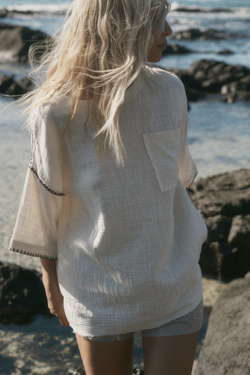 womens cotton cream top front view