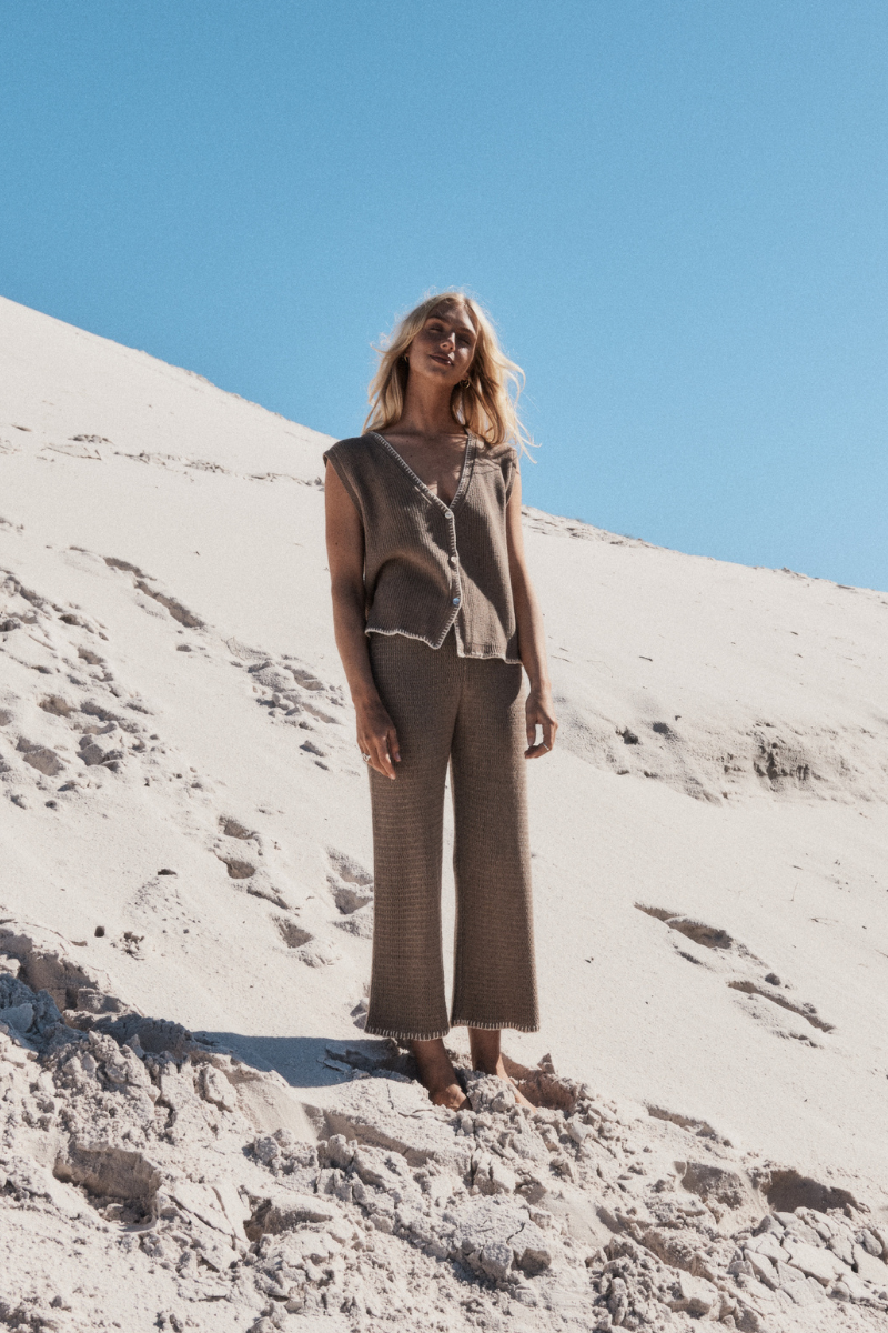 womens cotton knit mocha set front view