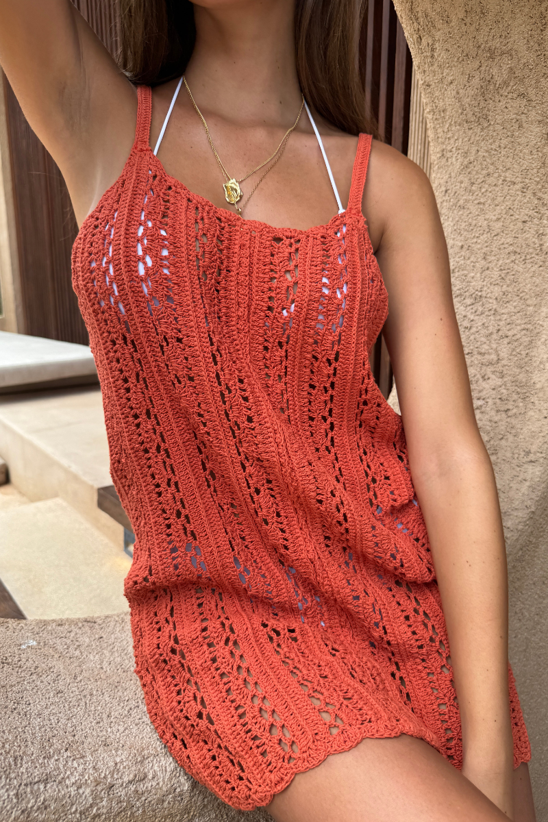 knee length dresses for ladies Slow It Down Mini Dress in Terracotta main image 0