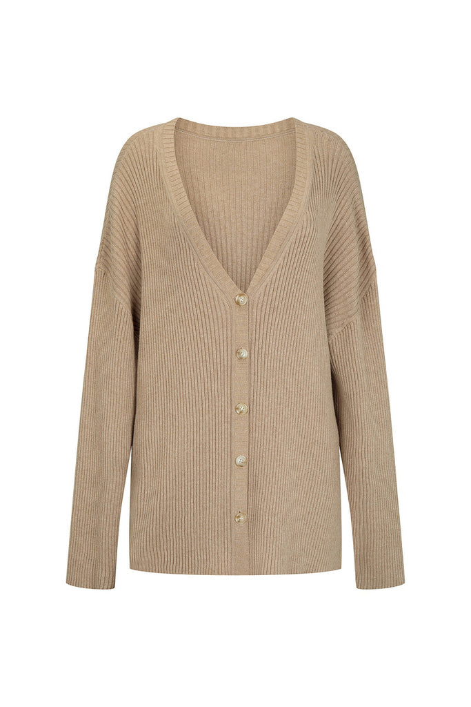 womens cotton cashmere cardigan taupe 