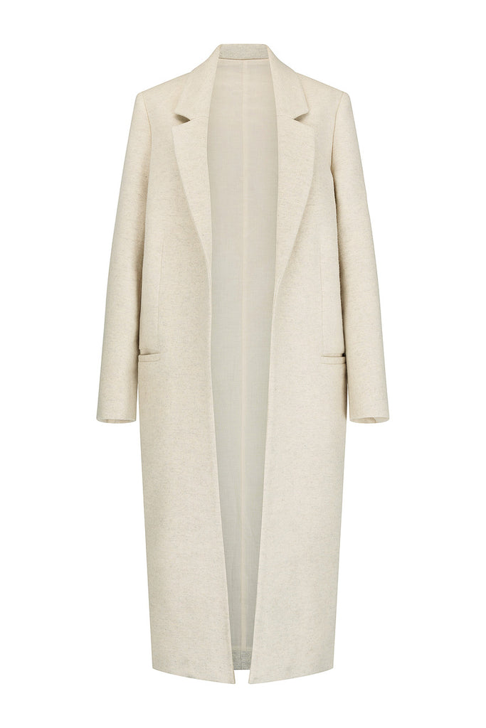 womens winter wool coat cream  front view