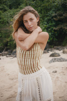 Womens tan cotton tie dye bodysuit