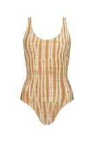 Womens cotton tan tie dye bodysuit, ghost imagery