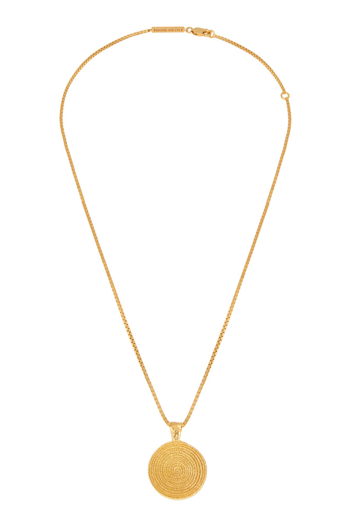gold plaited necklace with swirl motif pendant